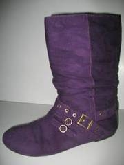 Purple Flat Boots with Buckle on Ankle
